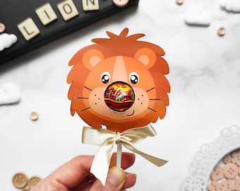 Lion Lollipop, instant download lollipop holder,PDF file, Digital party sucker holder, printable party lolly, animal lollypop