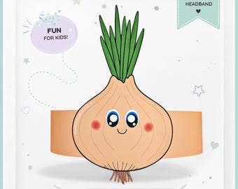 Onion paper crown,Vegetable paper hat for kids,instant download paper crown Vegetables,Digital party headband,printable party mask,PDF hat
