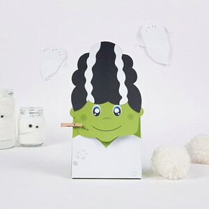 Bride of Frankenstein gift box printable, Favor box, template to assemble box, Halloween Treat Bag, PDF Templates, instant download box