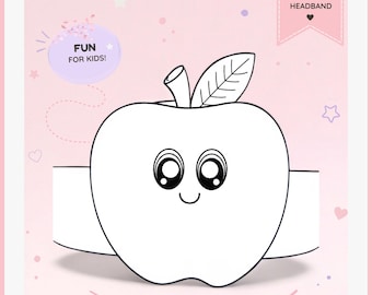 Apple paper coloring crown,Fruit paper hat for kids, instant download paper crown Fruits,Digital party headband,printable party mask,PDF hat