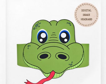 Snake paper crown, Animal paper hat for kids, instant download paper crown Animals, Digital party headband, printable party mask,PDF hat