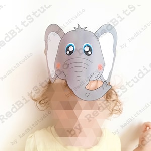 Elefant Papier Krone, Tier Papier Hut für Kinder, sofortiger Download Papier Krone Tiere, Digital Party Stirnband, druckbare Party Maske, PDF Hut Bild 3