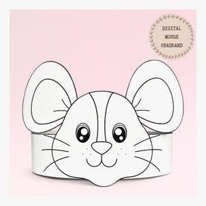 Corona di carta da colorare con topo, cappello di carta con animali per bambini, corona di carta con download immediato di animali, fascia per capelli digitale per feste, maschera per feste stampabile, PDF