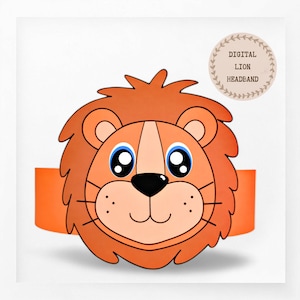 Löwen Krone aus Papier, Sofort-Download Papierkrone Tiere, digitales Party Stirnband, druckbare Partymaske, DIY PDF Hut