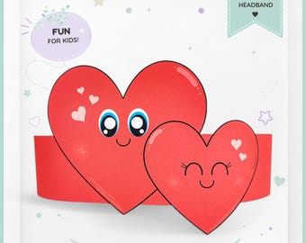 Hearts paper crown,Valentine's Day hat for kids,instant download Valentine paper crown,Digital party headband,printable party mask,PDF hat