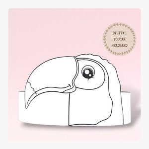 Couronne à colorier en papier toucan, chapeau en papier oiseau pour enfants, couronne en papier à téléchargement immédiat animaux, bandeau de fête numérique, masque de fête imprimable