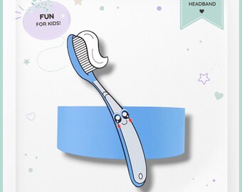 Toothbrush paper crown, paper hat for kids, instant download paper crown, Digital party headband, printable party mask, PDF hat