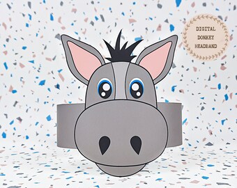 Donkey paper crown, Animal paper hat for kids, instant download paper crown Animals, Digital party headband, printable party mask