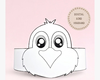 Bird paper coloring crown, Animal paper hat for kids, instant download paper crown Animals, Digital party headband, printable party mask