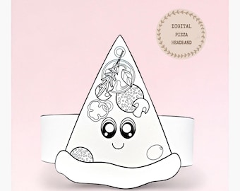 Pizza paper coloring crown,Food paper hat for kids,instant download paper crown Fast Food,Digital party headband,printable party mask