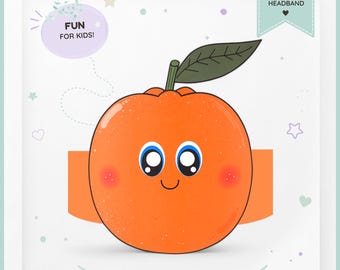 Orange paper crown,Fruit paper hat for kids, instant download paper crown Fruits, Digital party headband, printable party mask, PDF hat