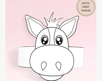 Donkey paper coloring crown, Animal paper hat for kids, instant download paper crown Animals, Digital party headband, printable party mask