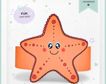Starfish paper crown, Animal paper hat for kids, instant download paper crown Animals, Digital party headband, printable party mask, PDF hat