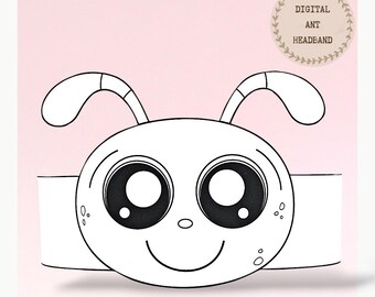 Ant paper coloring crown, Animal hat for kids, instant download crown Animals, Digital party headband, printable party mask, PDF bug hat