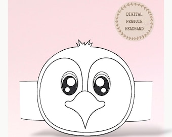 Penguin paper coloring crown, Animalhat for kids, instant download crown Animals, Digital party headband, printable party mask,PDF hat