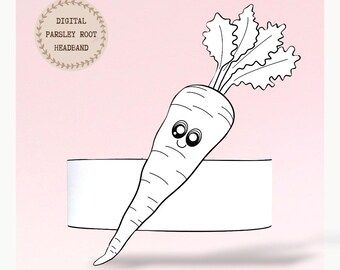 Parsley Root paper coloring crown,Vegetable hat for kids,instant download crown Vegetables,Digital party headband,printable party mask