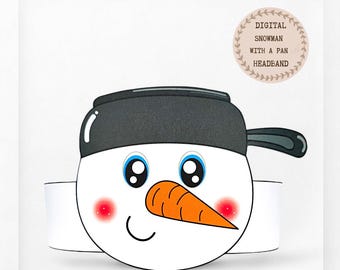Snowman with a pan paper crown,Christmas paper hat for kids,instant download  winter paper crown,Digital party headband,printable party mask