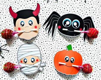 Halloween Lollipop, instant download lollipop holder, Digital party sucker holder, printable party lolly, Pumpkin lollypop favor, PDF file