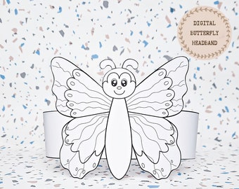 Couronne de coloriage de papier papillon, chapeau de papier Bug pour les enfants, couronne de papier de téléchargement instantané animaux, bandeau de fête numérique, masque de fête imprimable