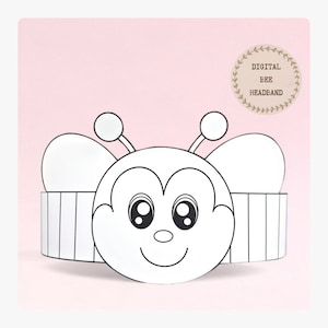 Corona da colorare di carta con api, cappello di carta con insetti per bambini, corona di carta con download istantaneo Animali, fascia per feste digitale, maschera per feste stampabile
