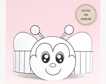 Bee paper coloring crown, Bug paper hat for kids, instant download paper crown Animals, Digital party headband, printable party mask