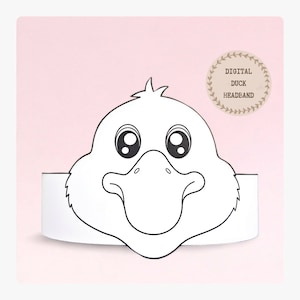 Couronne à colorier en papier canard, chapeau en papier oiseau pour enfants, couronne en papier à téléchargement immédiat animaux, bandeau de fête numérique, masque de fête imprimable