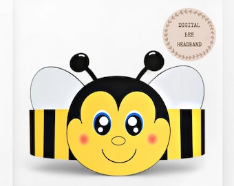 Bee paper crown, Animal paper hat for kids, instant download paper crown Bugs, Digital party headband, printable party mask, PDF hat