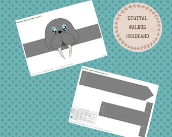 Grey Walrus paper crown, Animal paper hat for kids, instant download paper crown Animals, Digital party headband, printable party mask,PDF