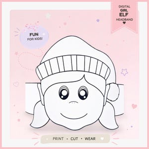 Girl - Elf paper coloring crown,Christmas paper hat for kids,instant download paper crown elf,Digital party headband,printable party mask