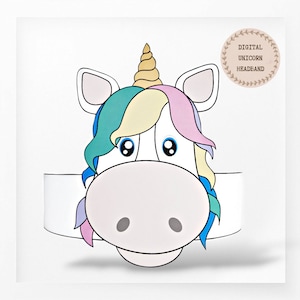Unicorn paper crown, Animal paper hat for kids, instant download paper crown Animal, Digital party headband, printable party mask,PDF hat