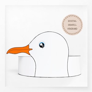 Couronne en papier mouette, chapeau en papier oiseau pour enfants, couronne en papier à téléchargement immédiat Animaux, bandeau de fête numérique, masque de fête imprimable, chapeau PDF