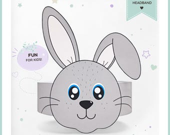 Bunny paper crown,Animal paper hat for kids, instant download paper crown Animals, Digital party headband, printable Rabbit mask,DIY PDF hat