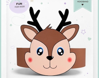 Reindeer paper crown, Animal paper hat for kids, instant download paper crown Animals, Digital party headband, printable party mask,