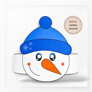 Snowman paper crown, Christmas paper hat for kids, instant download  winter paper crown, Digital party headband, printable party mask