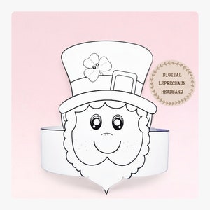 Corona da colorare di carta folletto, cappello di carta gnomo per bambini, corona di carta download istantaneo, fascia digitale per il giorno di San Patrizio, maschera da festa stampabile