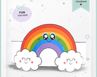 Rainbow paper crown,Weather paper hat for kids,instant download paper crown Astronomy,Digital party headband,printable party mask,Spring hat