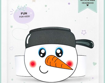 Snowman with a pan paper crown,Christmas paper hat for kids,instant download  winter paper crown,Digital party headband,printable party mask