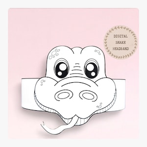 Corona da colorare in carta serpente, cappello di carta per animali per bambini, corona di carta per download immediato Animali, fascia per feste digitale, maschera per feste stampabile