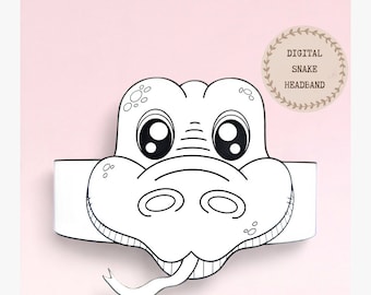 Snake paper coloring crown, Animal paper hat for kids, instant download paper crown Animals, Digital party headband, printable party mask