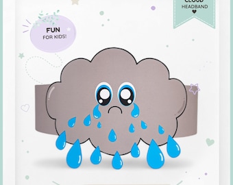 Rain Cloud paper crown,Weather paper hat for kids,instant download paper crown Astronomy,Digital party rain headband,printable party mask