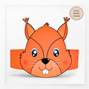 Corona di carta scoiattolo, cappello di carta per animali per bambini, corona di carta per download immediato Animali, fascia per feste digitale, maschera per feste stampabile