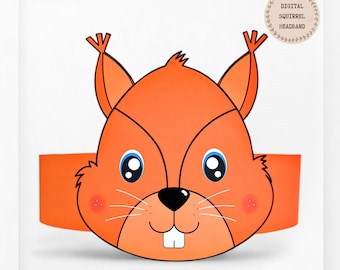 Squirrel paper crown, Animal paper hat for kids, instant download paper crown Animals, Digital party headband, printable party mask