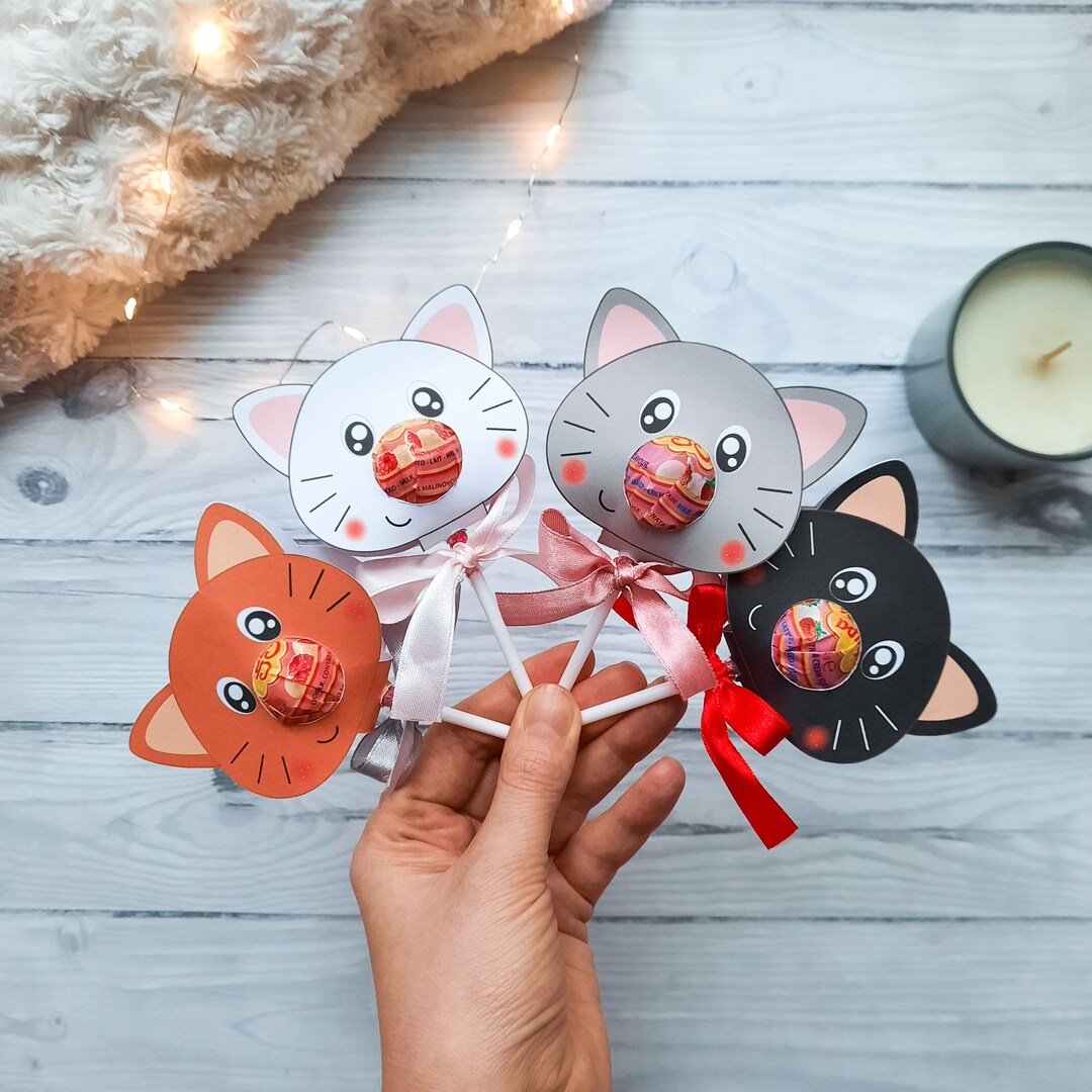 Cat Lollipop, Instant Download Lollipop Holder,pdf File, Digital Party