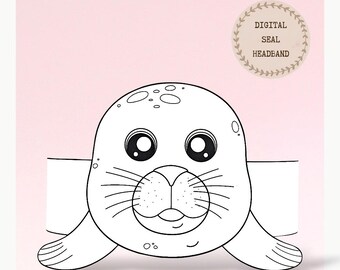 Seal paper coloring crown, Animal hat for kids, instant download crown Animals, Digital party headband, printable party mask, PDF file