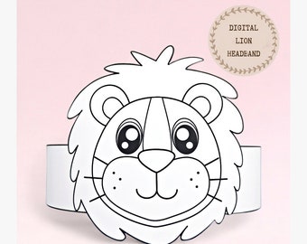 Lion paper coloring crown, Animal paper hat for kids, instant download paper crown Animals, Digital party headband, printable party mask