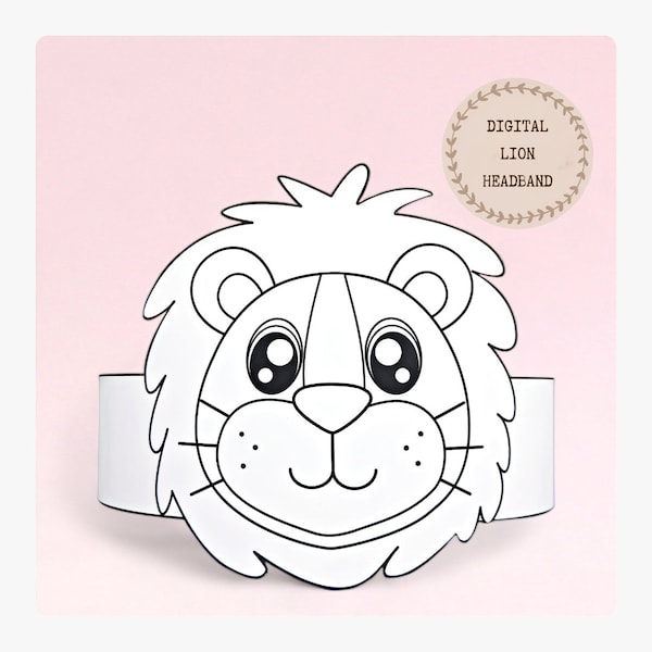 Lion paper coloring crown, Animal paper hat for kids, instant download paper crown Animals, Digital party headband, printable party mask