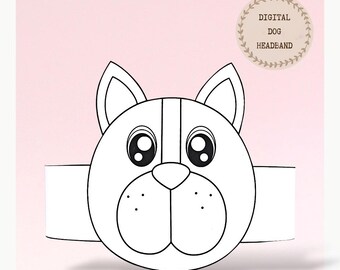 Dog paper coloring crown, Animal paper hat for kids, instant download paper crown Animals, Digital party headband, printable party mask