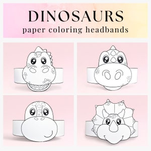 4 corone di carta da colorare a forma di dinosauro, cappelli di carta a forma di dinosauro per bambini, corone di carta da scaricare immediatamente, animali, fasce per feste digitali, maschere stampabili