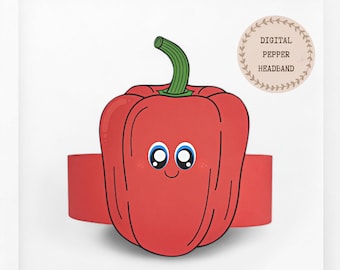 Pepper paper crown,Vegetable paper hat for kids,instant download paper crown Vegetables,Digital party headband,printable party mask,PDF hat