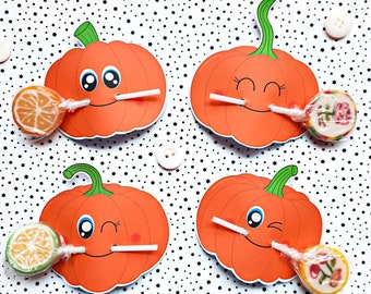 Pumpkin Lollipop, instant download lollipop holder, Digital party sucker holder, printable party lolly, Halloween lollypop favor, PDF file